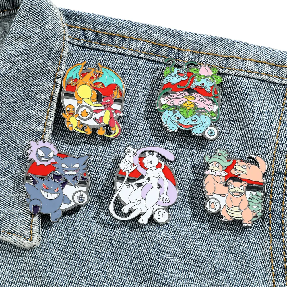 Popular cheap anime lapel pin stock fashion cartoon character pokemoon soft enamel pins