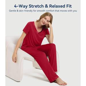 Conjuntos de ropa de estar por casa de 2 piezas con logo personalizado, pijamas de bambú de verano para mujer, fabricante de ropa de dormir de Vietnam - Product Image 2