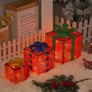 Christmas Lighted Boxes, Light Up Pre-lit Light Decorative Present Box, Plug in Light Up Christmas Boxes Present Decorations