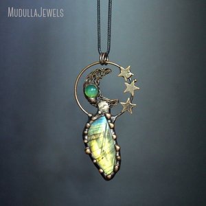 NM48695 joyería soldada piedra preciosa Natural <span class=keywords><strong>verde</strong></span> Aventurina <span class=keywords><strong>Luna</strong></span> y estrella collar de cuerda de cuero antiguo bronce plateado Boho regalo - Product Image 4