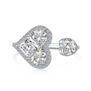 Dylam Fashion Design Trendy Silver Jewellery Rhodium 18K Gold Plated Open <b>Adjustable</b> Double Heart Shape Silver <b>Rings</b> - Product Image 1