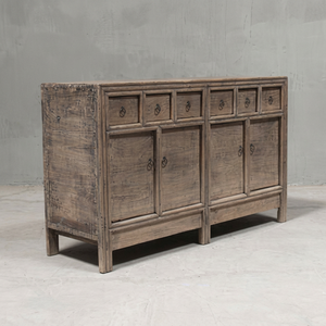 Vintage Elm Sideboard <b>Rustic</b> Wooden Storage <b>Cabinet</b> Chinese Shanxi Antique Credenza Four Door Six Drawer Furniture - Product Image 3
