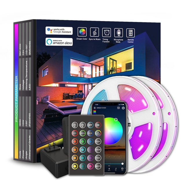 12V Tuya Alexa Phone App Controlled Music Lamp Smart WiFi 5050 Rgb Led Strip Lights for Home