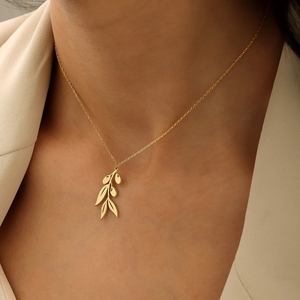 18k Gold Plated Hanging <strong>Olive</strong> Branch <strong>Necklace</strong> <strong>Leaf</strong> Pendant <strong>Necklace</strong> Top Selling Jewelry Gift Wholesale - Product Image 1