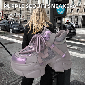Dropshipping, logo personnalisé, chaussures de sport décontractées pour femmes, paillettes violettes, hiver, plateforme antidérapante, talons compensés, chaussures de créateur pour - Product Image 2