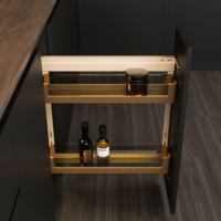 Panier de rangement coulissant à 3 niveaux, à fermeture douce, doré, multifonctionnel, à montage latéral pour armoire de cuisine, idéal pour hôtels et salons
