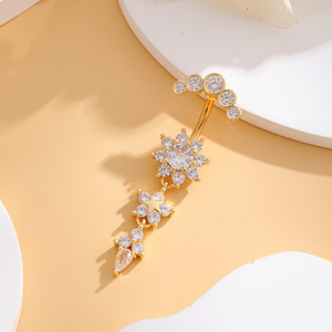 Anillo de Ombligo Sexy de Acero Quirúrgico Inoxidable, Joyería Corporal, Piercing de Ombligo, Anillos con Colgante de Flor, Zirconia Cúbica, Anillo de Ombligo con Flor - Product Image 3