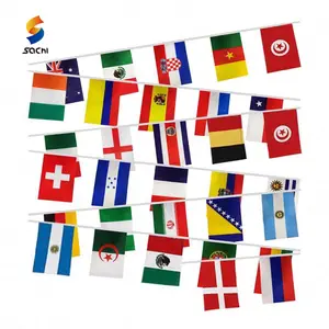 14厘米X 21厘米聚酯绳旗供应商为彩旗世界与32个国家的运动酒吧和派对活动