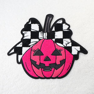 Parches personalizados de color rosa para Halloween, chenilla bordada, Parche de calabaza para planchar, tela de sarga, decoraciones navideñas - Product Image 1