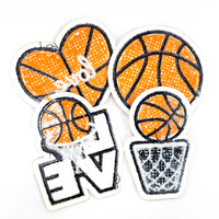 En stock Patchs thermocollants LOVE Basketball en chenille pailletée, Appliques brodées sportives, Fourniture en gros, Personnalisation OEM