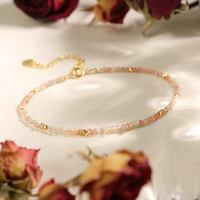 Bracelet en alliage avec perles rondes facettées en pierre de lune naturelle de 3 mm et chaîne d'extension