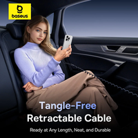 Chargeur de voiture Baseus 60W avec câble rétractable à ressort PD QC SCP FCP AFC Charge rapide pour iPhone Samsung Xiaomi Chargeur de téléphone de voiture