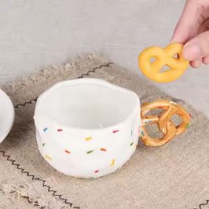 Tasse à petit-déjeuner en céramique faite à la main, nouvelle tasse à flocons d'avoine pour thé au lait, cadeaux de cuisine en poterie pour femmes, tasses à thé et soucoupes - Product Image 6