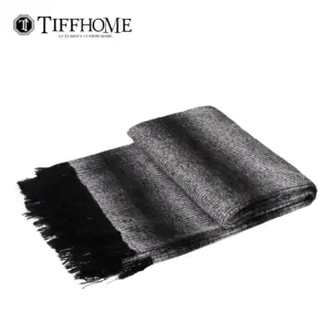 Tiff Home Wholesale Customization 240*70cm Black Cotton Linen Tassels Throw Blanket For Bed Sofa