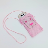 Sac bandoulière en maille pour téléphone, motif emoji souriant mignon, mini sac à bandoulière portable, pochette de cou pour le shopping et les voyages