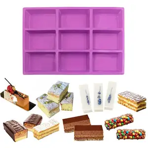 Food Grade 9 Cavity Rectangle Shapes Silicone Soap Mold For Chocolate Mold Soap Biscuit Cookie Baking Kitchen