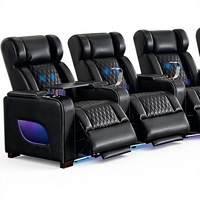 Sillón Reclinable Curvo con Base Tipo Trineo para Cine en Casa, con Masaje por Airbag y Calefacción |   Sofá Reclinable Eléctrico de 4 Plazas con Iluminación LED RGB y Almacenamiento