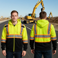 Veste de construction fluorescente haute visibilité automne hiver vêtements de travail de sécurité réfléchissants thermiques avec sweat à capuche de travail de nuit doublure polaire