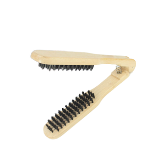 แปรงหวีผมตรงสำหรับผู้หญิง รุ่นใหม่ ทนความร้อน ป้องกันไฟฟ้าสถิตย์  ด้ามไม้ไผ่รูปตัววี ขนแปรงคู่ ทนทาน  พร้อมหวีไนลอน - Product Image 1