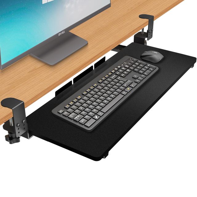No-Punch Wooden Keyboard Tray Under Table Ergonomic Adjustable Height Drawer Keyboard Platform for Home Office