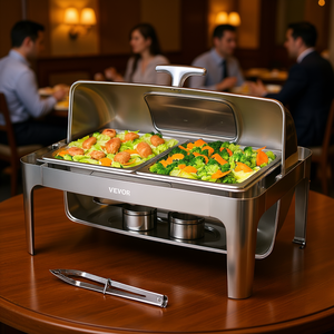 Vevor Réchaud rectangulaire à couvercle roulant 9Qt avec couvercle en verre transparent, support à combustible et plateau de service, qualité professionnelle pour la restauration - Product Image 2