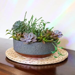 Grand <span class=keywords><strong>pot</strong></span> à succulentes moderne de 8 pouces, <span class=keywords><strong>pot</strong></span> de fleurs <span class=keywords><strong>en</strong></span> plastique pour bureau d'intérieur avec drainage, base <span class=keywords><strong>en</strong></span> faux béton de couleur cuivre - Product Image 2