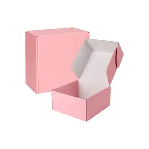 กล่องกระดาษลูกฟูกแบบมีฮู้ดพับได้กล่องใส่เสื้อผ้าสำหรับใส่จดหมายโลโก้สีชมพู