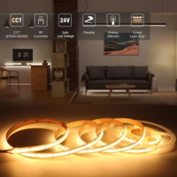 Kit de bande lumineuse LED COB 24V CCT réglable et dimmable 2700K-6500K, kit de ruban LED découpable avec télécommande et alimentation