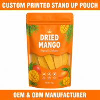 Op maat bedrukte feloranje transparante stand-up pouch met vochtbestendige BOPA/PE hersluitbare ritssluiting voor gedroogde mango, tropische fruitsnack