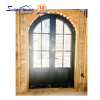 Porte d'entrée principale incurvée à rupture de pont thermique avec grille française, verre triple couche, résistance au vent et au feu, finition personnalisée