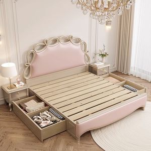 Cama de Madera Maciza de Estilo Americano, Ligera y de Lujo, de 1.8 m, Cama Doble para Dormitorio Principal, Estilo Europeo, Cama de Princesa con Arco, de Alta Gama, Estilo Francés Moderno - Product Image 4