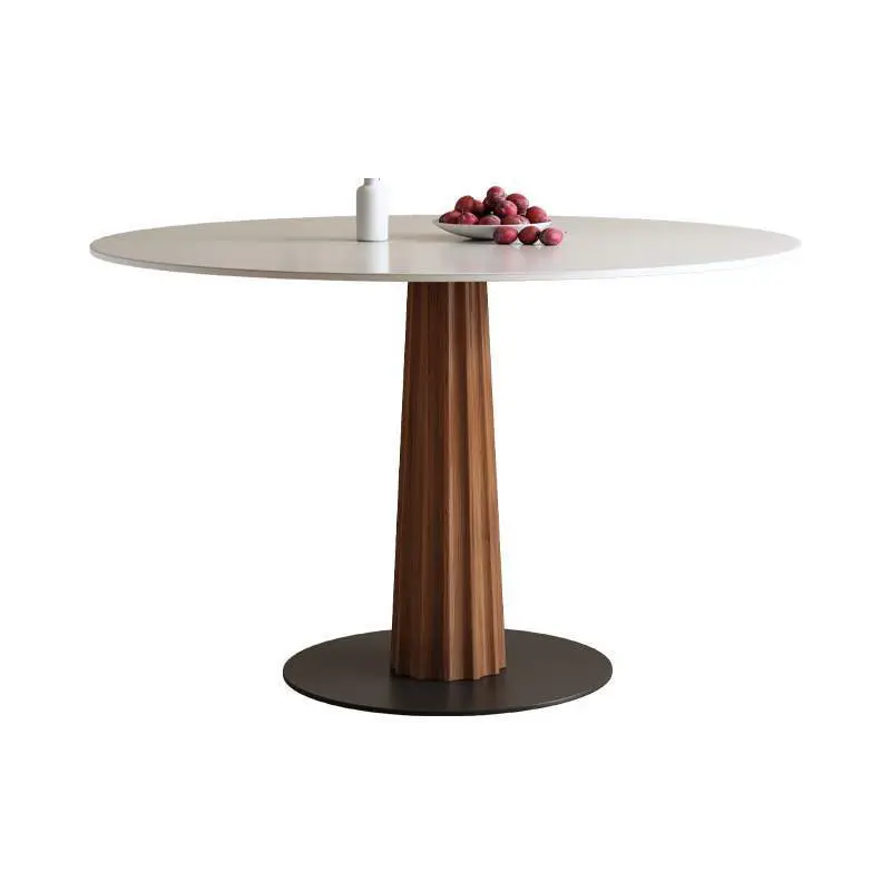 Furnitur rumah atau Hotel ruang makan desain seni minimalis meja makan kayu bulat 5 kursi meja makan kayu Modern