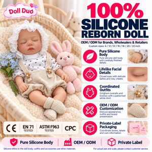 Poupée Reborn en Silicone Intégral Personnalisée DollDuo de 18 Pouces, Bébé Endormi, Tenue à Carreaux Beige, Cadeau de Noël Lapin - Product Image 1