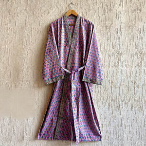 Kimono de Algodón con Estampado Floral, Bata de Verano, Ropa de Dormir, Kimono Corto, Talla Única, Bata Hecha a Mano, Cubrebaño de Playa - Product Image 1