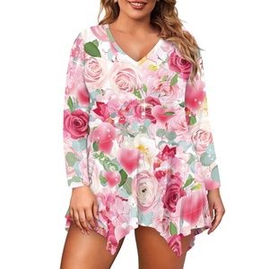 Tunica Hawaiana Floreale Stampata <span class=keywords><strong>Taglie</strong></span> Forti da Donna, Top e Camicette a Maniche 3/4, Camicie con Scollo a V, T-shirt Basica Larga, Vestito Camicia Irregolare - Product Image 5
