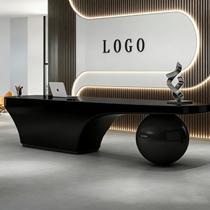 Q068 Comptoir de caisse contemporain en PRV, forme irrégulière en I, bureau de réception sur mesure pour bar, comptoir ou zone de réception de clinique - Product Image 1