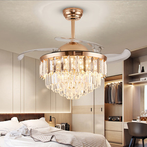 Lampu kristal LED kamar tidur, Modern APCITL Emas kamar tidur peredupan pisau kipas langit-langit dapat ditarik perlengkapan logam rumah dalam ruangan - Product Image 1
