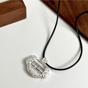 Collar de cuerda trenzada con colgante de candado de la longevidad de plata de ley 925 estilo chino Kaiming, cadena para suéter de uso diario - Product Image 2
