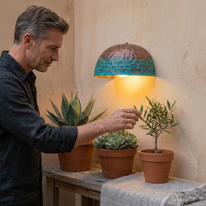 Outdoor Copper <b>Wall</b> <b>Sconce</b> <b>Light</b> with Green Patina Round Design Mediterranean Style Waterproof for Living Room - Product Image 1