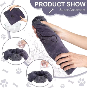 Vente en gros de peignoir personnalisé doux absorbant non pelucheux en microfibre serviette de bain patte de chien séchage rapide pour chien nettoyage serviette pour animaux de compagnie - Product Image 5
