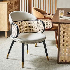 Fauteuil de salle à manger moderne en bois massif avec dossier en rotin et assise en velours capitonné, personnalisé pour la Russie et la <span class=keywords><strong>Malte</strong></span>, pour restaurant et hôtel - Product Image 3