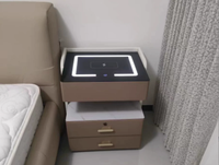 Table de chevet intelligente moderne avec cadre en bois, chargement sans fil, lumière LED réglable et tiroir de rangement pour chambre de luxe