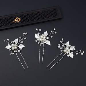 دبابيس الشعر الكريستال الزفاف الفضة/الذهب/ارتفع مشبك معدني الذهب اللؤلؤ الزفاف اكسسوارات للعرائس - Product Image 4