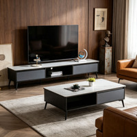 Ensemble meuble TV et table basse en bois moderne avec rangement ouvert pour salon, mobilier de maison, vente en gros, direct usine