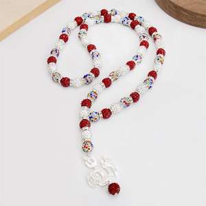 Kalung Rantai Rosario ZDR2502 Islami dengan Manik-Manik Rhinestone Multi-Warna 10 mm dan Liontin <span class=keywords><strong>Allah</strong></span> Perak untuk Doa Muslim - Product Image 4