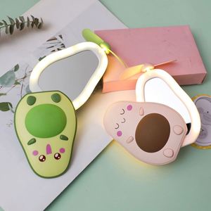 Mini Multifunctional LED Makeup <b>Mirror</b> and Fan 2 in 1 Integrated Cute Avocado Shaped Practical Portable USBCharging <b>Handheld</b> Fan - Product Image 2