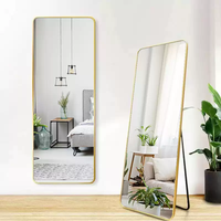 Miroir sur pied rectangulaire pleine longueur - Miroir de dressing autoportant ou mural avec cadre en métal noir ou doré pour chambre à coucher