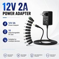 Adaptor Daya AC DC Universal 12V 2A dengan 10 Tip untuk Lampu LED Strip 12V, Kamera CCTV, Router, Speaker Bluetooth, dan Lainnya