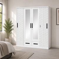 Armoire de chambre à coucher moderne multifonctionnelle à quatre portes en métal avec miroir à imprimé floral et tiroirs robustes et durables