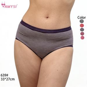 639 #   กางเกงในผู้หญิงทรงสูง ผ้าถัก ลายทาง สำหรับวัยกลางคนและผู้สูงอายุ ไซส์ใหญ่ ผ้าฝ้าย ระบายอากาศได้ดี ใส่ได้ทุกวัน - Product Image 1